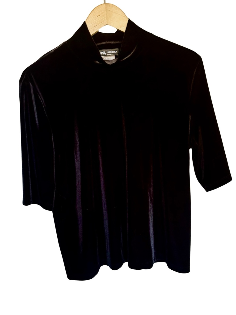 I.N. Studio Black Velvet Mock Neck Top